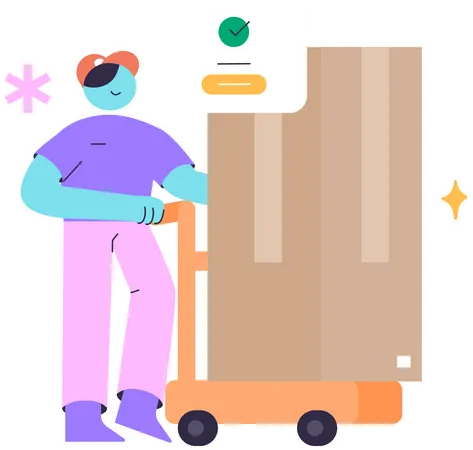 Delivery man Push package trolley  Illustration
