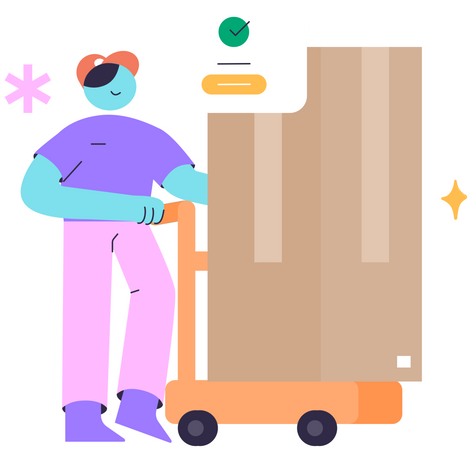 Delivery man Push package trolley  Illustration