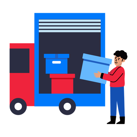 Delivery man putting parcel in truck  Illustration