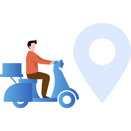 Delivery man reaching towards delivery location Illustration