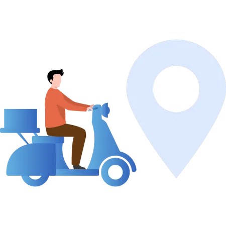 Delivery man reaching towards delivery location Illustration