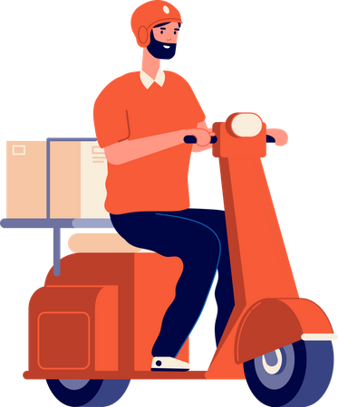 Delivery Man Ride Scooter Illustration