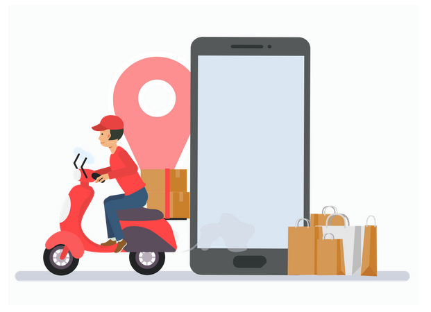 Delivery man riding a motorcycle Illustration