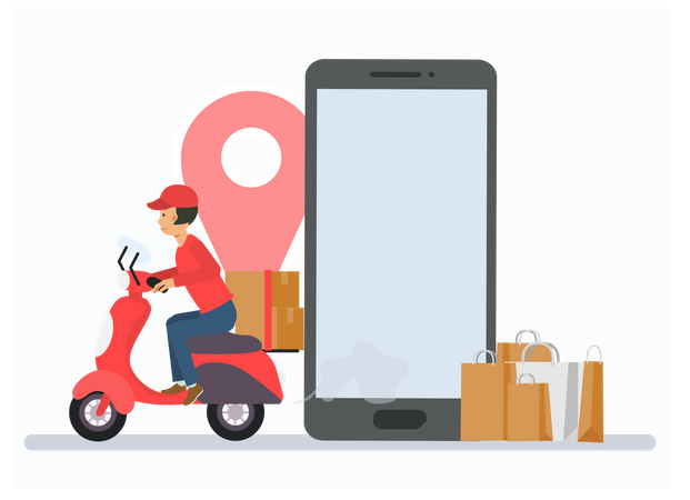 Delivery man riding a motorcycle  Illustration