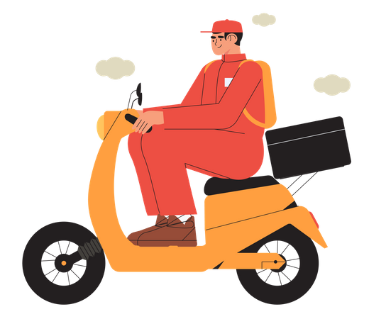 Delivery man riding scooter Illustration