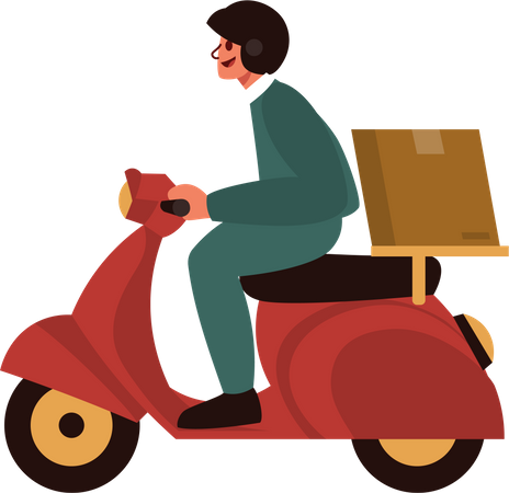Delivery man riding scooter Illustration