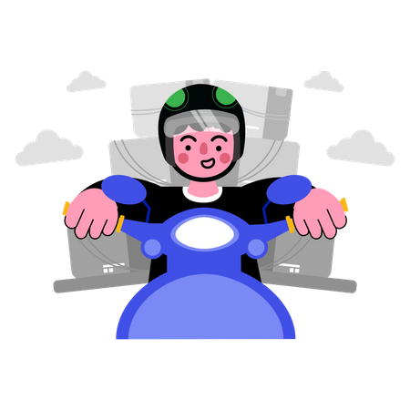 Delivery man riding scooter  Illustration