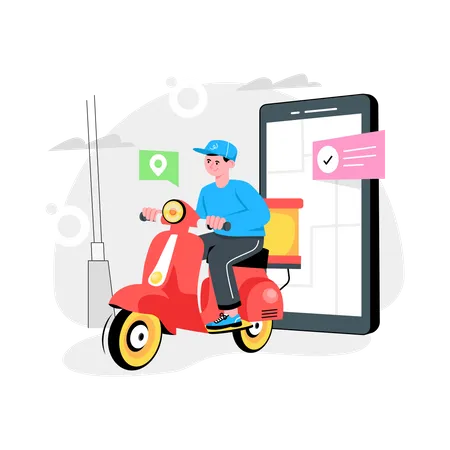Delivery man riding scooter  일러스트레이션