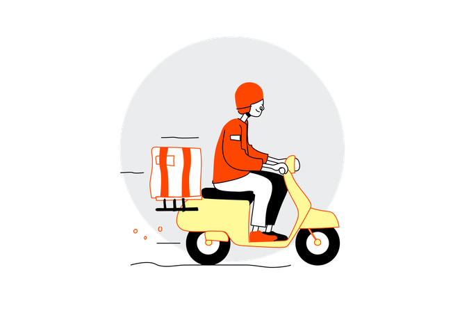 Delivery man riding scooter  Illustration