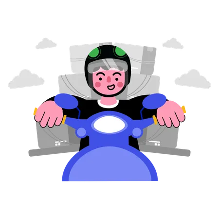 Delivery man riding scooter  Illustration