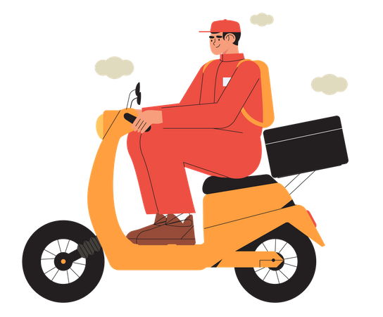 Delivery man riding scooter  Illustration