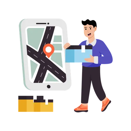 Delivery man Searching address location  Illustration