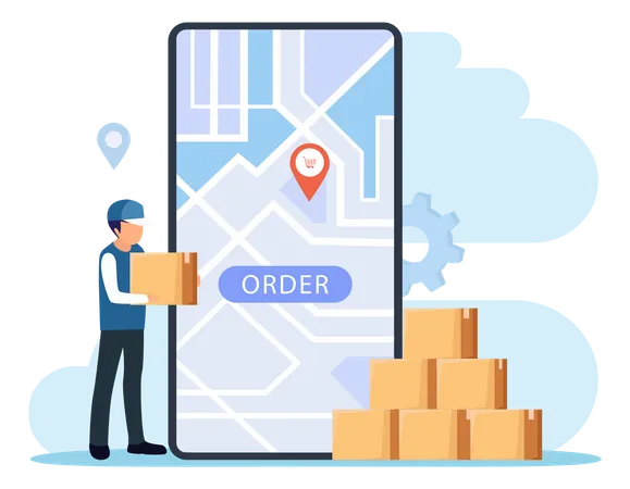 Delivery man sending package to customer  Illustration