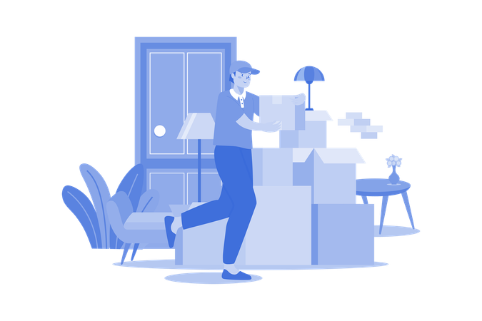 Delivery Man Shifting Boxes  Illustration