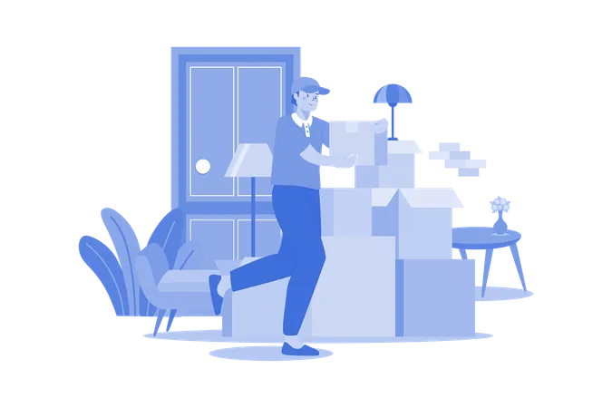 Delivery Man Shifting Boxes  Illustration