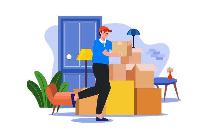 Delivery man shifting boxes Illustration