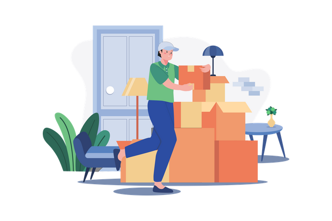 Delivery man shifting boxes Illustration