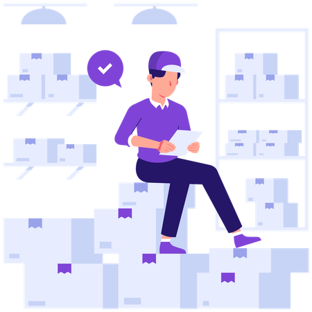 Delivery man sitting on parcel boxes  Illustration