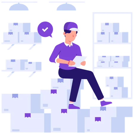 Delivery man sitting on parcel boxes  Illustration