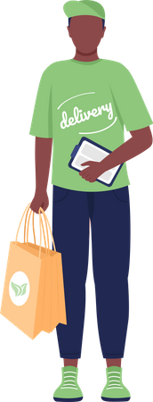 Delivery man standing while holding eco-friendly delivery bag  Illustration