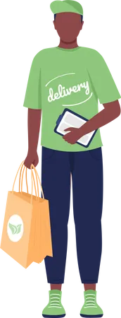 Delivery man standing while holding eco-friendly delivery bag  Illustration