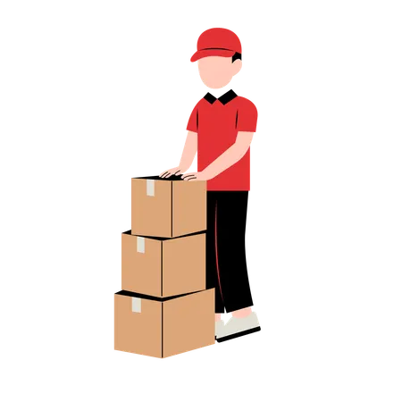 Delivery Man standing with Package  Illustration