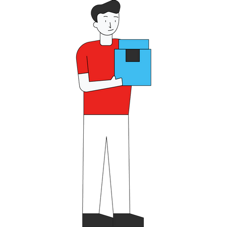 Delivery man standing with package Illustration