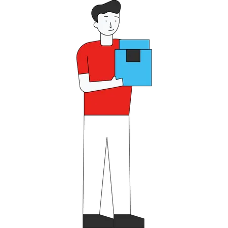 Delivery man standing with package  Illustration