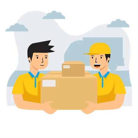 Delivery Man Teamwork  Illustration