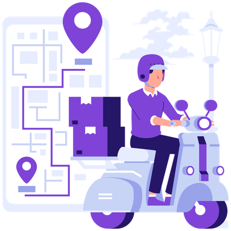 Delivery man tracked in mobile  Illustration