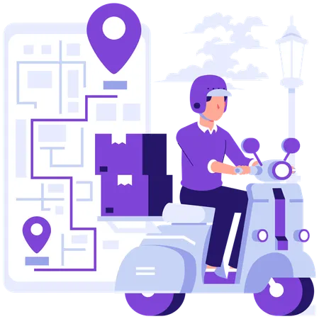 Delivery man tracked in mobile  Illustration