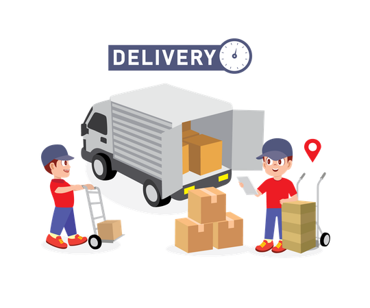 Delivery Man unloads shipping truck  Illustration