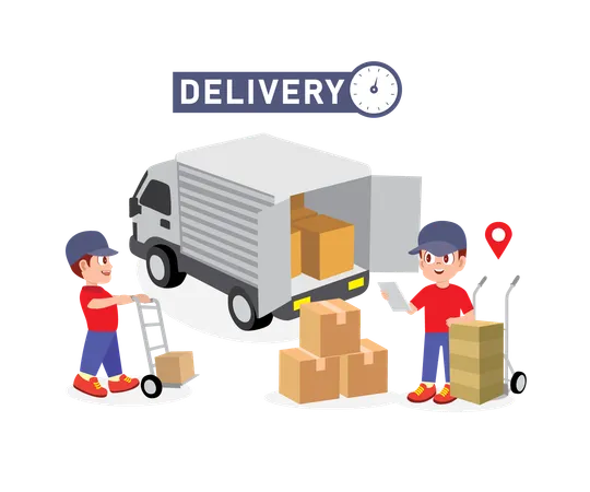 Delivery Man unloads shipping truck  Illustration