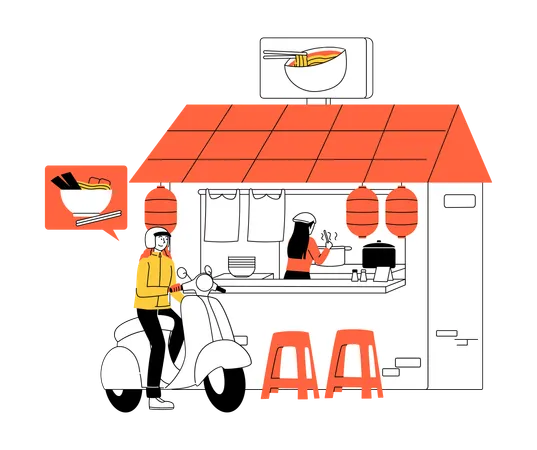 Delivery man waiting for noodles  Illustration