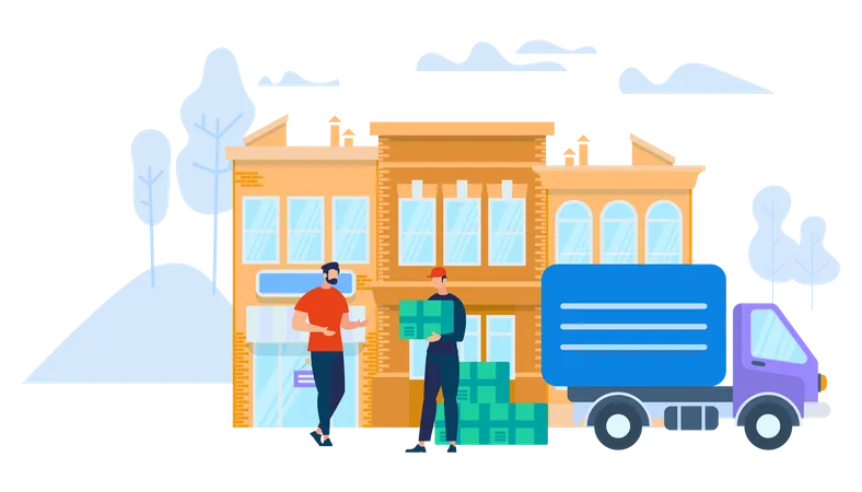 Delivery man with boxes visiting delivery address Illustration