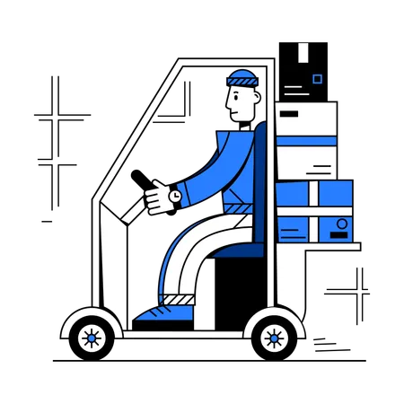 Delivery man with car carrying parcels  Illustration
