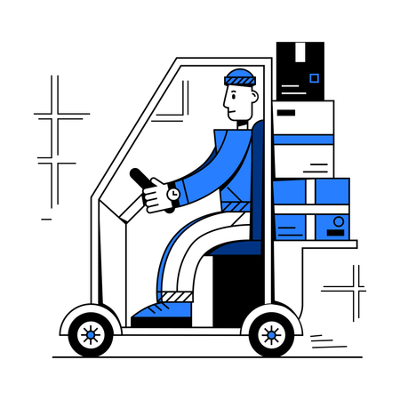 Delivery man with car carrying parcels  Illustration