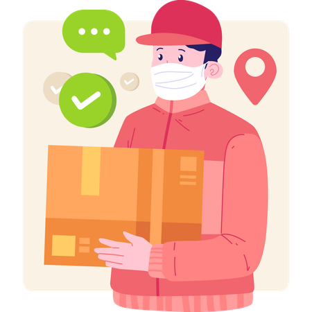 Delivery man with courier box  イラスト