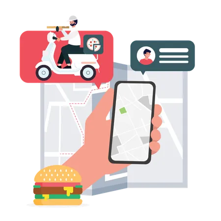 Delivery man with food tracking  Illustration