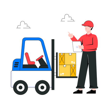 Delivery man with Forklift Truck Illustration