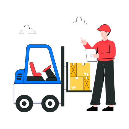 Delivery man with Forklift Truck  Illustration