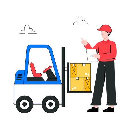 Delivery man with Forklift Truck  Illustration