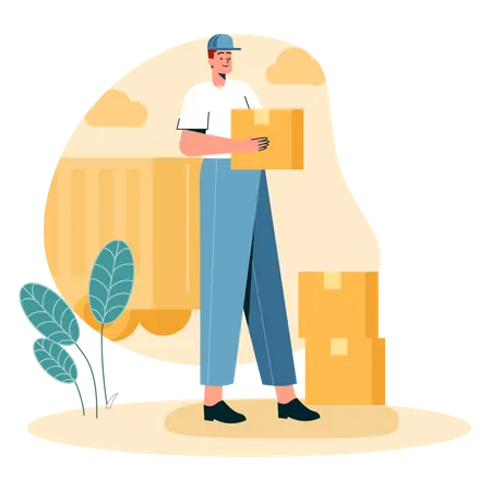 Delivery Man With Parcel  Illustration
