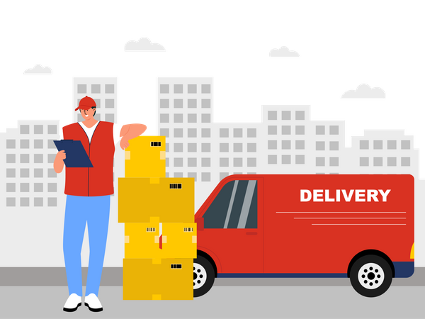 Delivery man with parcel  Illustration