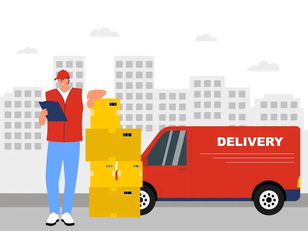 Delivery man with parcel  Illustration