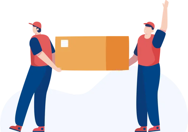 Delivery man workers carry heavy box  Illustration