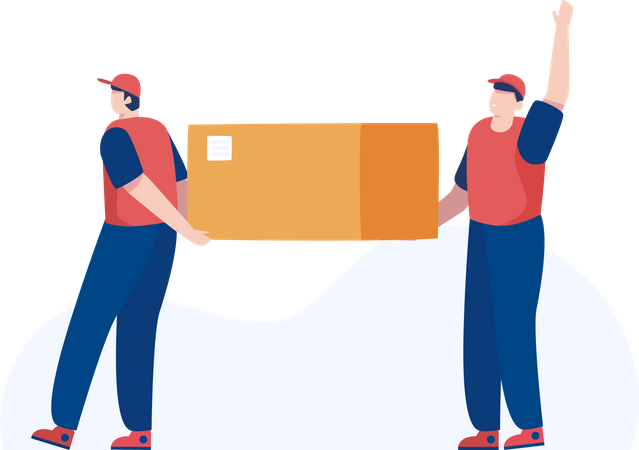 Delivery man workers carry heavy box  Illustration