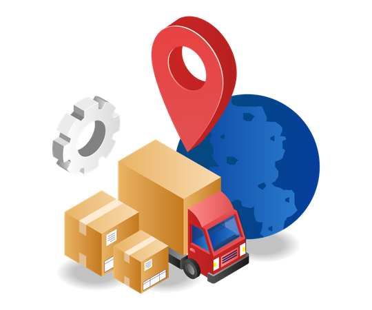 Delivery of goods by truck with location  Illustration