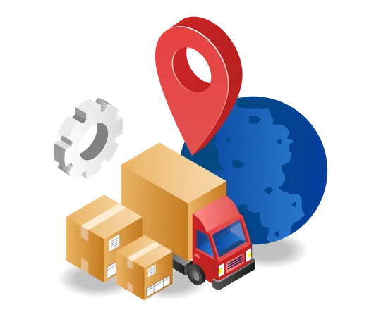Delivery Of Goods By Truck With Location Illustration