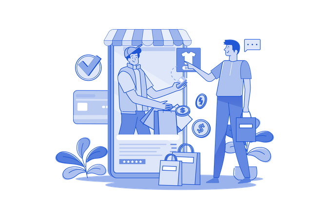 Delivery of goods ordered through mobile store  Illustration